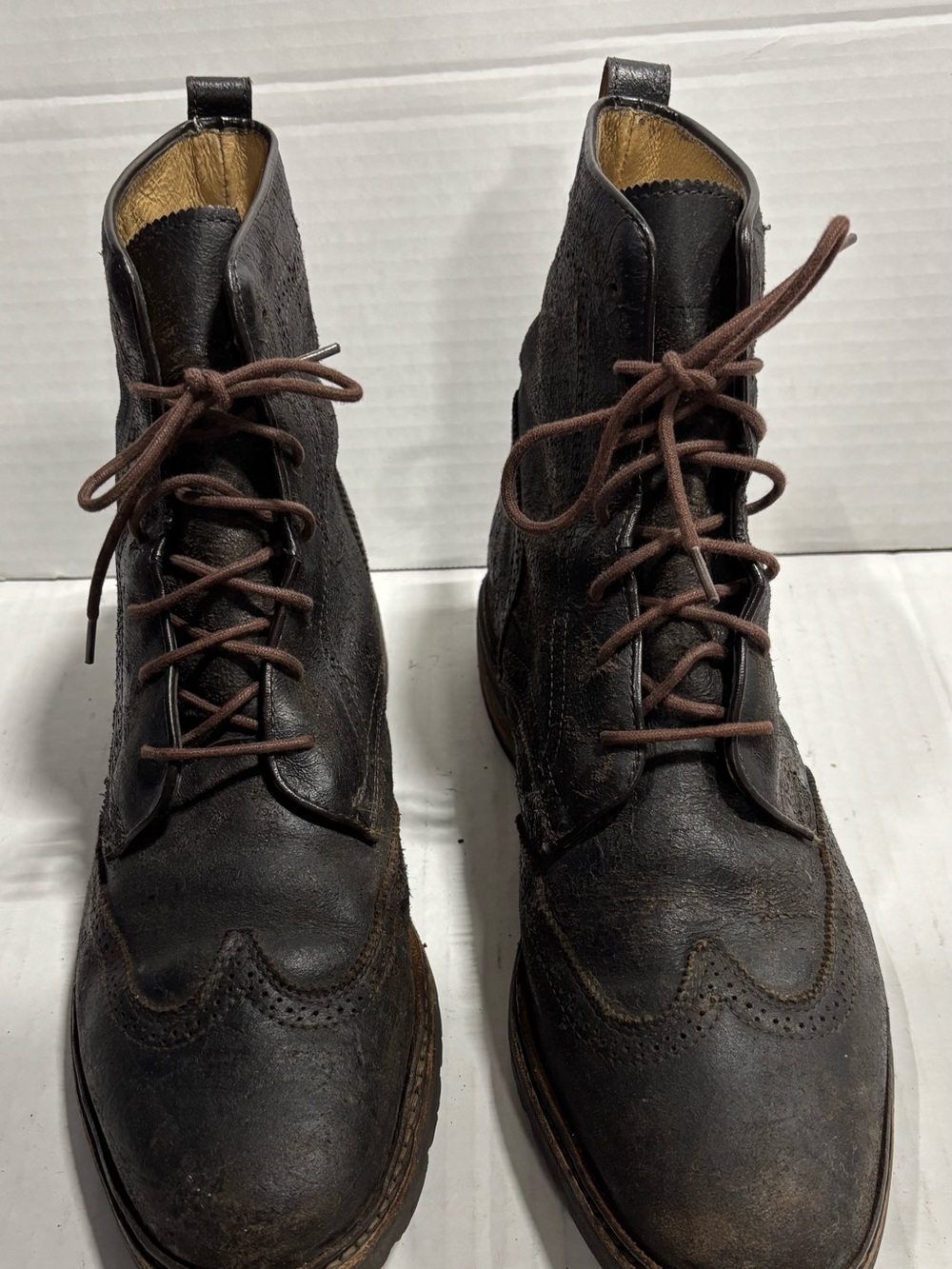 Frye James Wingtip Men’s Dark Brown Leather Lace-Up Boots Sz 11